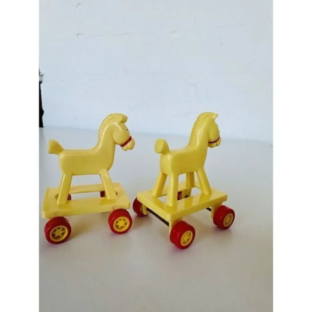 Lot of 2 McDonald's Happy Meal Toy Vintage‎ 1986 Yellow Horse on Wheels
